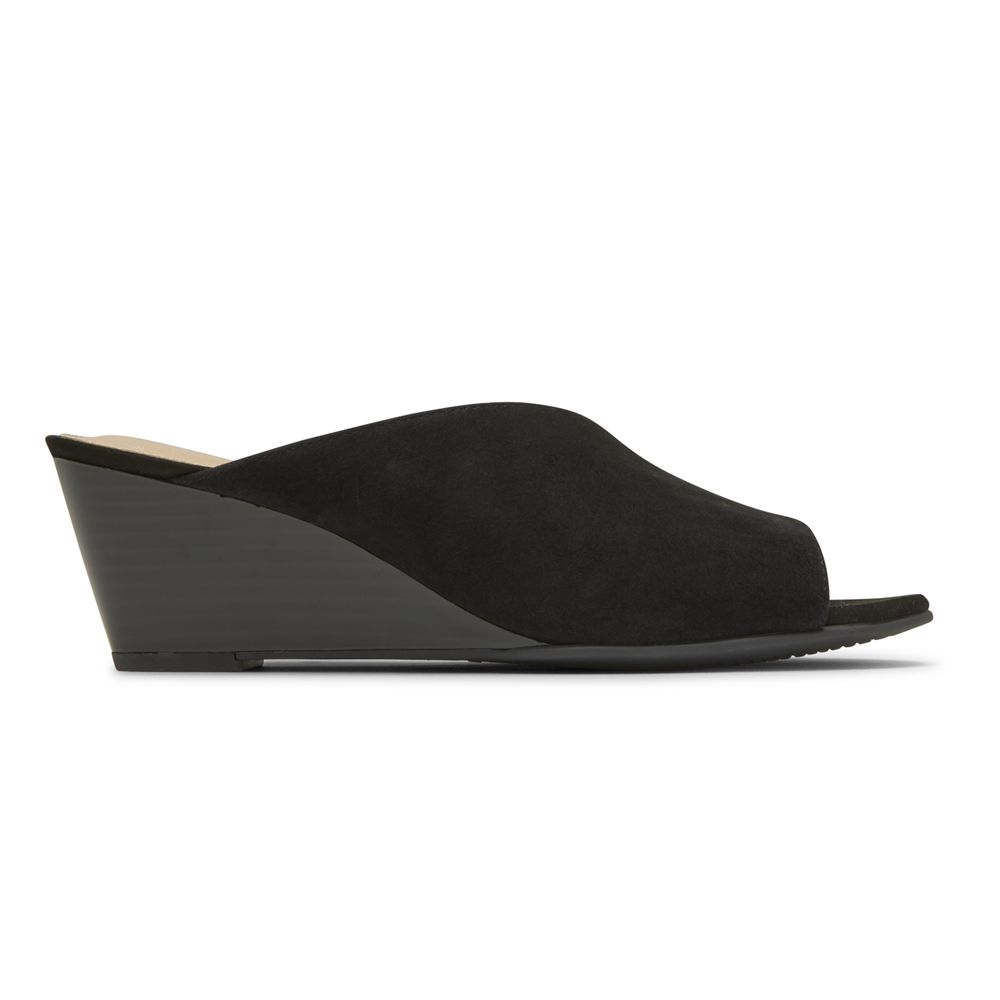 Rockport Canada Total Motion Taylor Asymmetrical Wedges - Womens Slides Black (XPI098152)